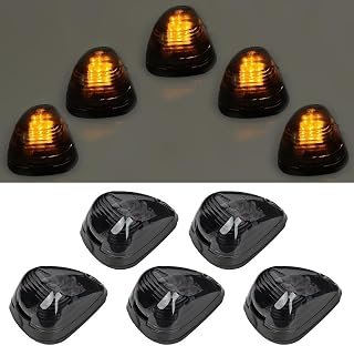 5pcs Smoke Lens With Amber LED Cab Roof Marker Lights, Roof Top Lamp Running Light Replacement Accessories For Ford 1999-2016 F150 F250 F350 F450 F550 Super Duty Pickup Trucks SUV