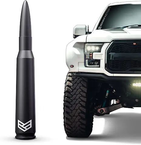 Ronin Factory 50 Cal Bullet Antenna - Ford F150 F250 F350 Super Duty Raptor (Bronco 21-23) Truck Accessory - RAM 1500 Short Antenna Replacement