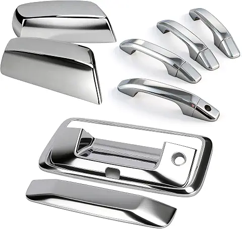 Chrome Door Handle Covers+Top Half Mirror Covers+Tailgate Cover (with Camera Hole) Compatible with Chevrolet Silverado GMC Sierra 1500 2500 3500 2014-2018 - Not for Towing Mirror