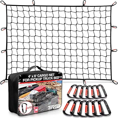 Truck-bed cargo net with carabiners