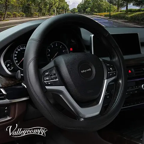 Valleycomfy Microfiber Leather Steering Wheel Cover Large-Size for F150 F250 F350 Ram 4Runner Tacoma Tundra Range Rover Model S X with 15 1/2 inches-16 inches Outer Diameter (Black)