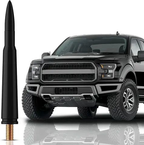 𝐁𝐮𝐥𝐥𝐞𝐭 Antenna for Ford F-150 XL XLT 2009-2026 - Highly Durable Premium Truck Antenna 5.45 Inch - Car Wash-Proof Radio Antenna for FM AM - Black, 50 Caliber Design - Ford F150 Accessories