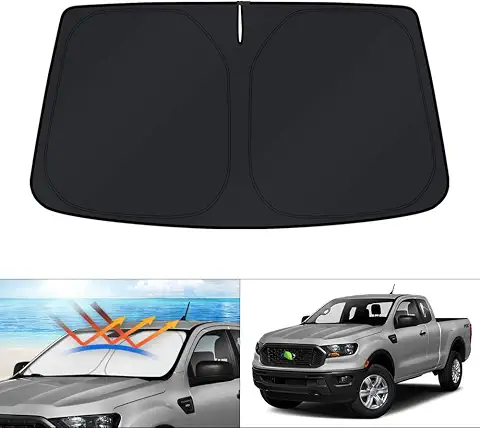KUST Windshield Sun Shade for Ford Ranger Accessories 2019-2025 2026 Custom Fit Window Shade Foldable Sun Visor Protector Blocks UV Rays Keep Your Car Cooler