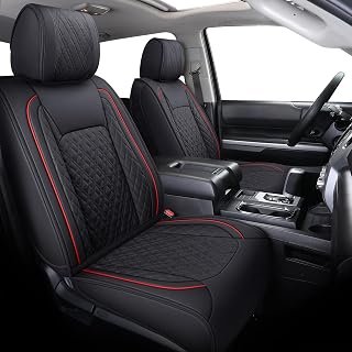 Toyota Tundra Seat Covers Waterproof Leather Full Set (Black-Red)