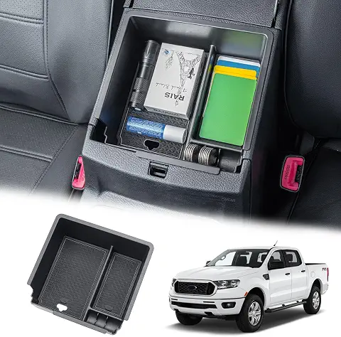 Compatible with 2019 2020 2021 2022 2023 Ford Ranger Center Console Organizer ABS Plastic Material Armrest Box Insert Tray Accessories (Not for 2023 Ranger XL/Raptor/Wildtrak)-Black Trim
