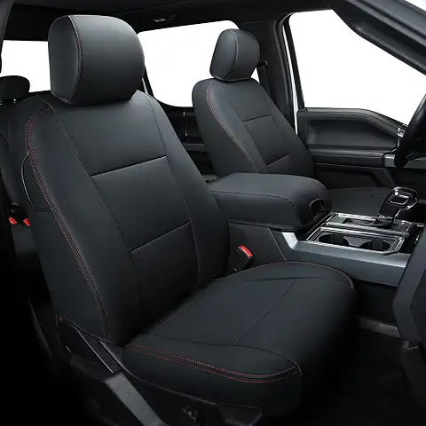 Covertopia F150 Faux Leather Seat Covers, Custom fit 2015-2024 2025 Ford F150 SuperCrew, and 2017-2024 F250 F350 F450 Super Duty Crew Cab(Full Set, Black&Red)