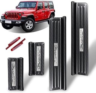 Rowa Door Sill Guards for Jeep 2018-2026 Wrangler JL JLU & 2020-2026 Gladiator JT, Carbon Fiber Pattern 304 Stainless Steel Door Entry Guard Full Coverage for Door Sill Protector (Patent Design)