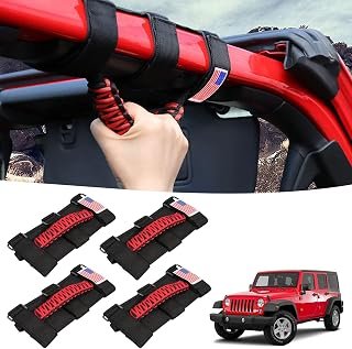 GAIZON 4 Pack Grab Handles Paracord Roll Bar for Jeep Wrangler Accessories CJ YJ TJ JL JK LJ JLU JKU Sahara Freedom Rubicon,Gladiator JT 1955-2023 Interior Accessories with America Flag(Red)