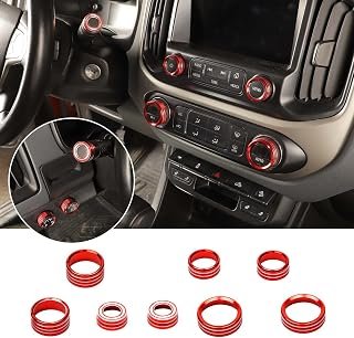 Jimen Compatible with Chevrolet Colorado/GMC Canyon 2014-2022, 8PCS Center Console Audio Volume AC Button & Turn Signal & Wiper Switch & 4WD Light Control Knob Ring Cover Trim (Red)