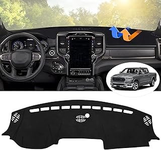 Autorder Dashboard Cover Mat for 2019-2023 2024 2025 2026 Dodge Ram 1500 2500 3500 Accessories Dash Cover Flannel Dash Mat Sunshade Glare UV Rays Protector Black