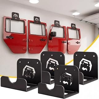 4 Pcs Removable Door Storage Hanger with Rubber Wall Mount Heavy Duty Door Hanger Storage Holder Bracket Rack For1956-2020 Wrangler CJ YJ TJ LJ JK JKU JL JLU & 2021 Gladiator JT On Garage Pack