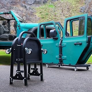 Aluminum Black 4 Door Folding Rolling Door Cart, Storage Door Rack Holder Stand fits Jeep® Wrangler JL JLU JK JKU TJ YJ and Gladiator JT Patented