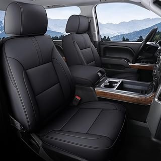 Coverado Chevy Silverado Seat Covers, Faux Leather Seat Covers Fit for Chevy Silverado GMC Sierra 2007-2025 1500, 2015-2025 2500HD 3500HD Crew Double Extended Cab (Front, Black)