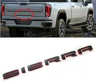 1pc 2019-2025 Big Sierra Emblem Rear Liftgate Letter Nameplate Badge 3D Compatible with Sierra 1500 2500HD 3500HD At4 84287337 (Gloss Redline)