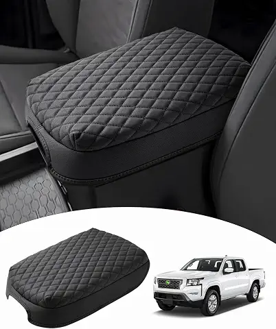 Shademax Custom for Center Console Cover Nissan Frontier 2025 2024 2023 2022 Armrest Cushion Pad Cover PU Leather Frontier Accessories 2025 2026 Car Armrest Seat Box Cover Protector Anti-Scratch Black