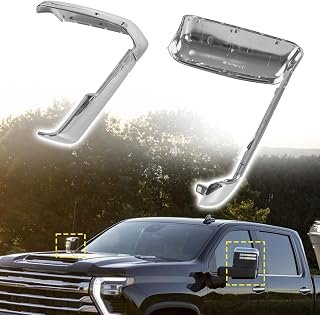Tow Mirror Caps fit for Chevy Chevrolet Silverado GMC Sierra 2500HD 3500HD 2020-2023 2024 2025, 84468904 84468910,Top & Side Clip-On Front Door Mirror Housing Covers Caps,Chrome