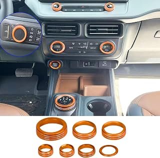 for Ford Maverick 2022 2023 2024 Interior Accessories Decor Air Conditioner AC 4WD Engine Start Stop Headlight Volume Radio Control Switch Knob Cover 7PCS Aluminum Alloy (Orange, 2022-2024)