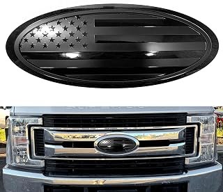 12 inch Emblem Overlay Replacement for Ford F250 F350 Super Duty Front Grille Tailgate Rear Aluminum Overlay American Black Flag Emblem Sticker (12" Black)