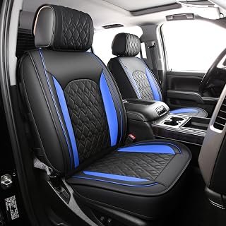 Chevy Silverado Seat Covers,Leather Seat Covers for GMC Sierra,Custom Fit 2007-2026 1500 2500HD 3500HD Crew Double Extended Regular Cab,LT LZT RST(Full Set,Black Blue)