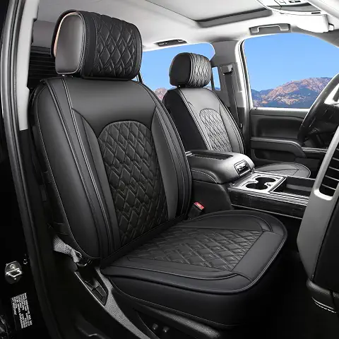 Chevy Silverado Seat Covers,Leather Seat Covers for GMC Sierra,Custom Fit 2007-2026 1500 2500HD 3500HD Crew Double Extended Regular Cab,LT LZT RST Trail Boss(Front Pair,Black)