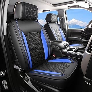 Chevy Silverado Seat Covers,Leather Seat Covers for GMC Sierra,Custom Fit 2007-2026 1500 2500HD 3500HD Crew Double Extended Regular Cab,LT LZT RST Trail Boss(Front Pair,Black Blue)
