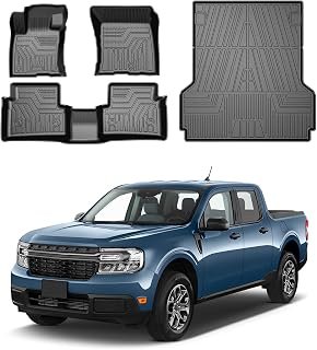 Powerty Floor Mats Truck Bed Mat for 2022-2024 2025 2026 Ford Maverick Gas Model All Weather 3D TPE Anti-Slip Protection, 1st & 2nd Row Set with Truck Bed Liner Accessories