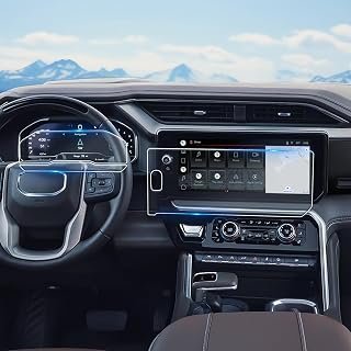 For 2PCS Glossy Tempered Glass 2022 2023 2024 2025 2026 GMC Sierra 1500 & 2024 2025 2026 Sierra 2500 3500 13.4 Inch Touchscreen & 12.3 Inch Dashboard (Buttons on the Screen) Screen Protector
