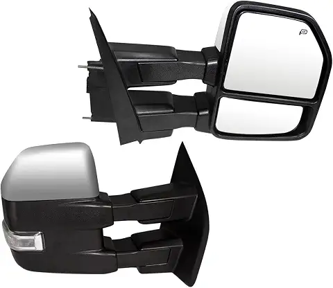 Pair Towing Mirrors with Temperature sensor Compatible with 2015 2016 2017 2018 2019 Ford F150 Truck side Mirrors Power Heated w/Turn Signal, Auxiliary Lamp Temperature Sensor Chrome cap