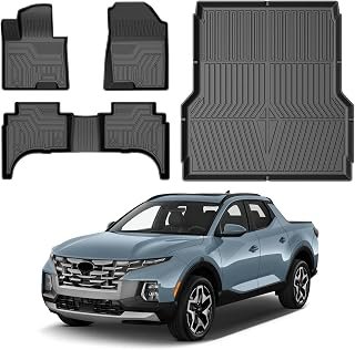 Powerty Floor Mats Truck Bed Mat for 2022-2026 Hyundai Santa Cruz All Weather 3D TPE Anti-Slip Protection, 1st & 2nd Row Set with Truck Bed Liner Accessories