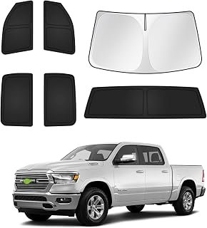 Sunshades for Dodge Ram 1500 Crew Cab 2019-2025 2026 Accessories Windshield Sun Shade Side Rear Window Shade Cover Sun Visor Shield Privacy Protection Keep Vehicle Cool Black 6PCS