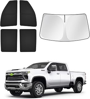 Sunshades for Chevrolet/Chevy Silverado 2500 3500 Crew Cab 2020-2026 Accessories Windshield Sun Shade Side Rear Window Shade Cover Sun Visor Shield Privacy Protection Keep Car Cool Black 5PCS