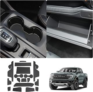 LUWU 2025 2026 Ford Ranger Accessories 2024 2025 2026 Ford Ranger Center Console Liners Mats - Ranger XL/XLT/Lariat/Raptor Cup Holder Inserts Mat - Black