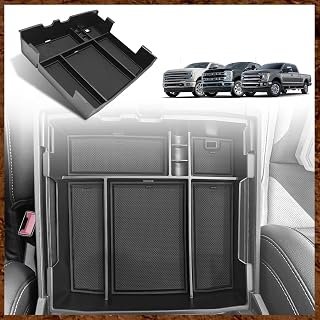 Muslogy Center Console Organizer Tray for 2023-2026 F250/F350/F450/F550 Super Duty Accessories Storage Box Divider, Fit for Ford OEM Tray, W/Black PVC Mats, Bucket Seats Only, Not for Work Surface