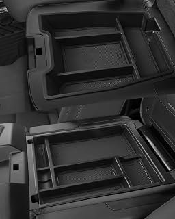 Silverado Sierra Center Console Organizer - Compatible with 2019-2026 Chevy Silverado/GMC Sierra 1500 - 2020-2026 Chevrolet Silverado/ Sierra 2500HD 3500HD - (Split-Bench Folding Seat) - 2 Pack Black