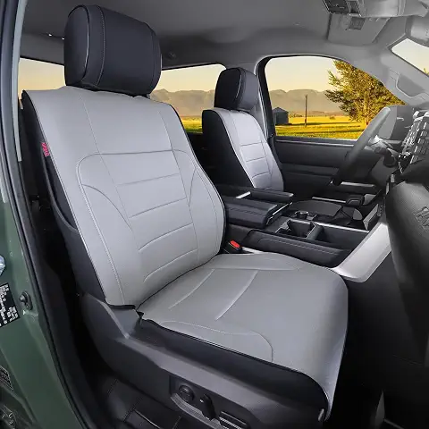 HKZ Custom Fit Tundra Seat Covers for Toyota Tundra 2022 2023 2024 2025 2026 SR,SR5,Limited,Platinum,TRD Pro,1794 - Full Set, Leather - Black+Grey