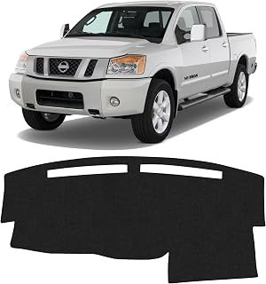 KUST Black Dash Cover for 2004-2012 Nissan Titan/ 2004-2007 Nissan Armada (Without Sensor, No Navi Holes) Polyester Dashboard Cover Non-Slip Center Console Dash Cover Titan Interior Accessories