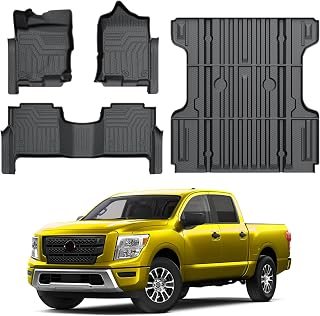 KUST Floor Mats Bed Mat Set for 2017-2024 Nissan Titan, 2016-2024 Titan XD Crew Cab, 5.6FT Truck Bed Liner All Weather TPE Rubber High Edge Heavy Duty