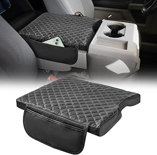 JOYTUTUS Center Console Cover Compatible with 2015-2026 Ford F150, 2017-2026 F250 F350 F450 with 40/20/40 Jump Seat, Leather Armrest Cover Center Console Cushion with Side Pockets (Jump Seat Only)