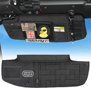 JOYTUTUS Sun Visor Organizer Compatible with 2018-2026 Wrangler JL & Gladiator JT, Driver's Side Front Tactical Visor Storage Cover Molle Webbing Visor Storage Holder Pouch, Multi-Pocket Net Zipper