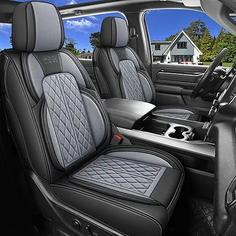 Car Seat Cover Custom Fit for Ford F150 2009-2026 Faux Leather Seat Cover Set Compatible with Regular Cab Super Cab Super Crew Pickup Truck Cushions (Black & Grey, Full Set)