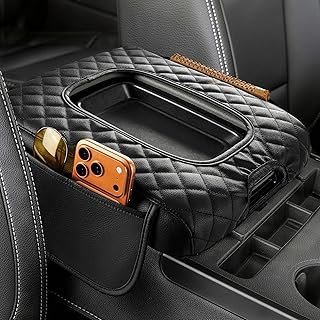 JOYTUTUS Center Console Cover Compatible with Silverado Sierra 2014-2018 Jump Seat, Leather Arm Rest Armrest Cover for Car, Durable Middle Console Cover Replacement for Trucks, with 2 Pocket