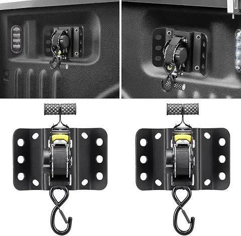 Hifybaty 2PCS Retractable Tie Down Straps for 2015-2025 Ford F150, Retractable Ratchet Straps 10 Ft Self Retracting Tie Down with Boxlink Plates Mounted Brackets Bed Mount Heavy Duty Bolt on