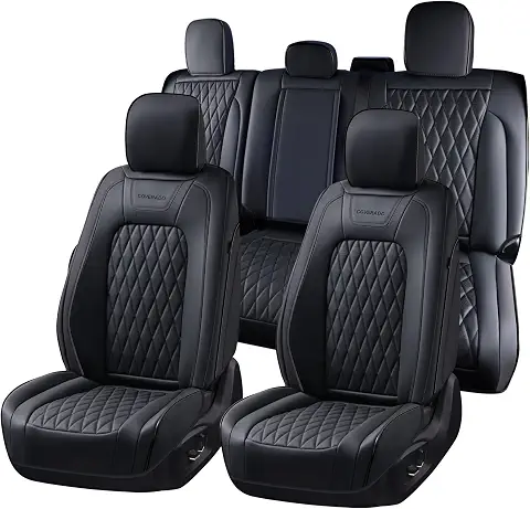 Coverado Leather Seat Covers Full Set Fit for Ford F150 F250 F350 F450, Waterproof Ford F150 Truck Seat Covers Fit for 2015-2026 F150 and 2017-2026 F250 F350 F450 (Black)