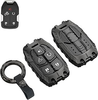 Heavy Key Fob Cover Case Protector for GMC, Keychain, Accessories for 2023 2022 2021 2020 2019 GMC Sierra, Chevy Silverado 1500 2500HD 3500HD (Type-B 5 Buttons)