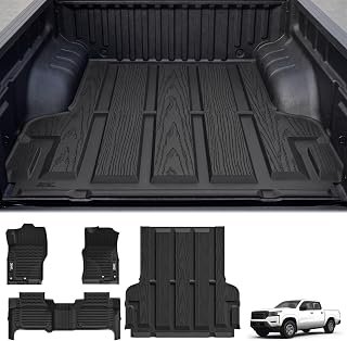 3W Floor Mats & Truck Bed Mat for Nissan Frontier 2025 2024 2023 2022 Crew Cab(NOT for 2nd with Under Seat Speaker), All Weather TPE Custom Fit Car Liner for Frontier