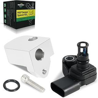 Silver Spacer Kit + Intake Air Pressure and Temperature Sensor Fit for GMC Sierra Chevrolet Silverado 2500HD 3500HD 6.6L L5P Duramax Diesel 2017-2024 Replace 12681993 Manifold Pressure (MAP) Sensor
