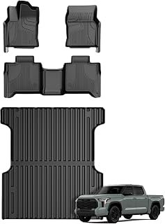 AOMSAZTO Floor Mats for 2022-2026 Toyota Tundra/Tundra Hybrid (Only CrewMax Cab) 5.5FT Truck Bed Mat - All Weather Protection Floor Liners & Bed Liner Set Accessories