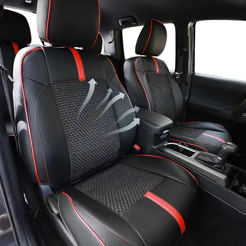 Leather Seat Covers Custom Fit for Toyota Tacoma 2016-2023 3rd Gen Double & Crew Cab SR,SR5,Limited,TRD Pro,TRD Sport, TRD Off-Road,Full Coverage Seat Covers,Interior Accessories (Full Set,Red Black)