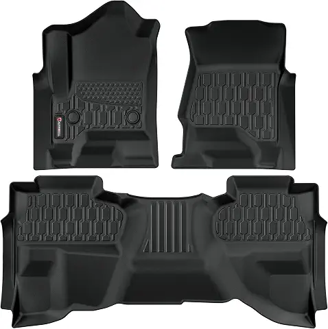 Floor Mats Compatible with 2014-2018 Chevrolet Silverado & GMC Sierra 1500 2500 3500 Double Cab, All Weather TPE Floor Liners, Custom Fit Car mats, 1st & 2nd Row, Black