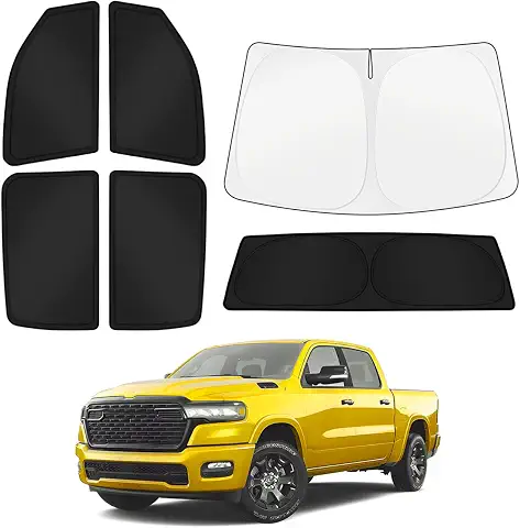 KUST Car Window Shades for Dodge Ram 1500 2019-2025 2026 (Crew Cab) Windshield Sun Shade Side Window Cover UV Block Privacy Protection Ram Accessories for Camping Blackout Rear Back Full Set 6PCS